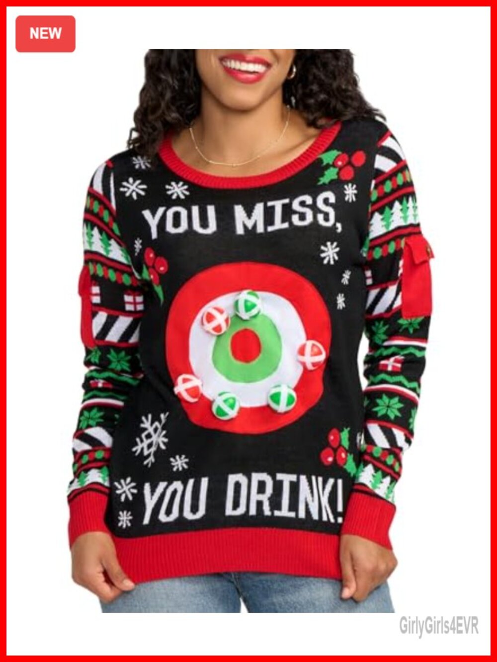 Women's Ugly Christmas Sweater Embellished Pullover Crewneck Long Sleeve